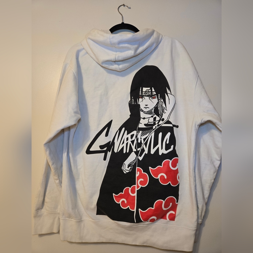 Japanese Anime Fleece Hoodie Bright White Lightweight Pullover Unisex L Travel - Picture 1 of 10